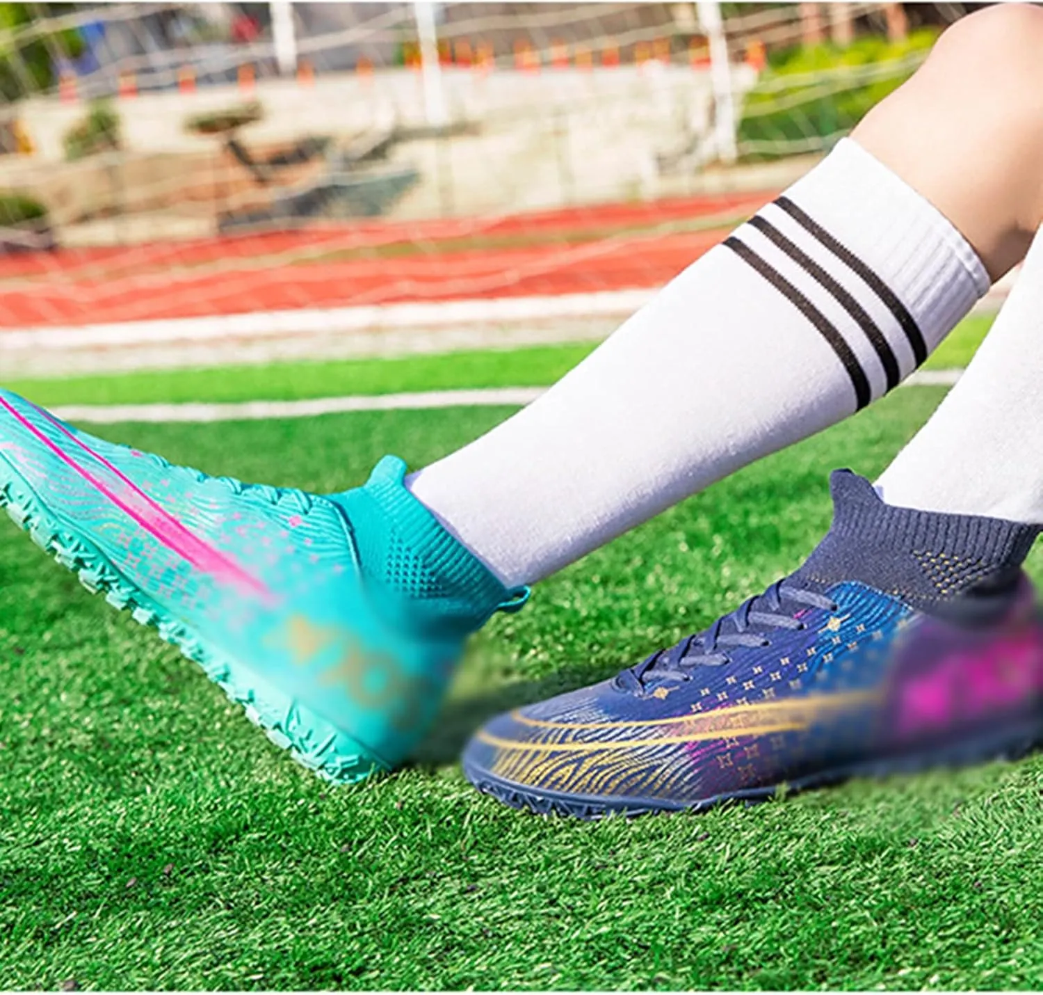 AIRFUL Football Boots Men High Top Spike Soccer Shoes Outdoor Training Football Shoes Sneakers (Color : D, Size : 12.5 Women/11 Men)