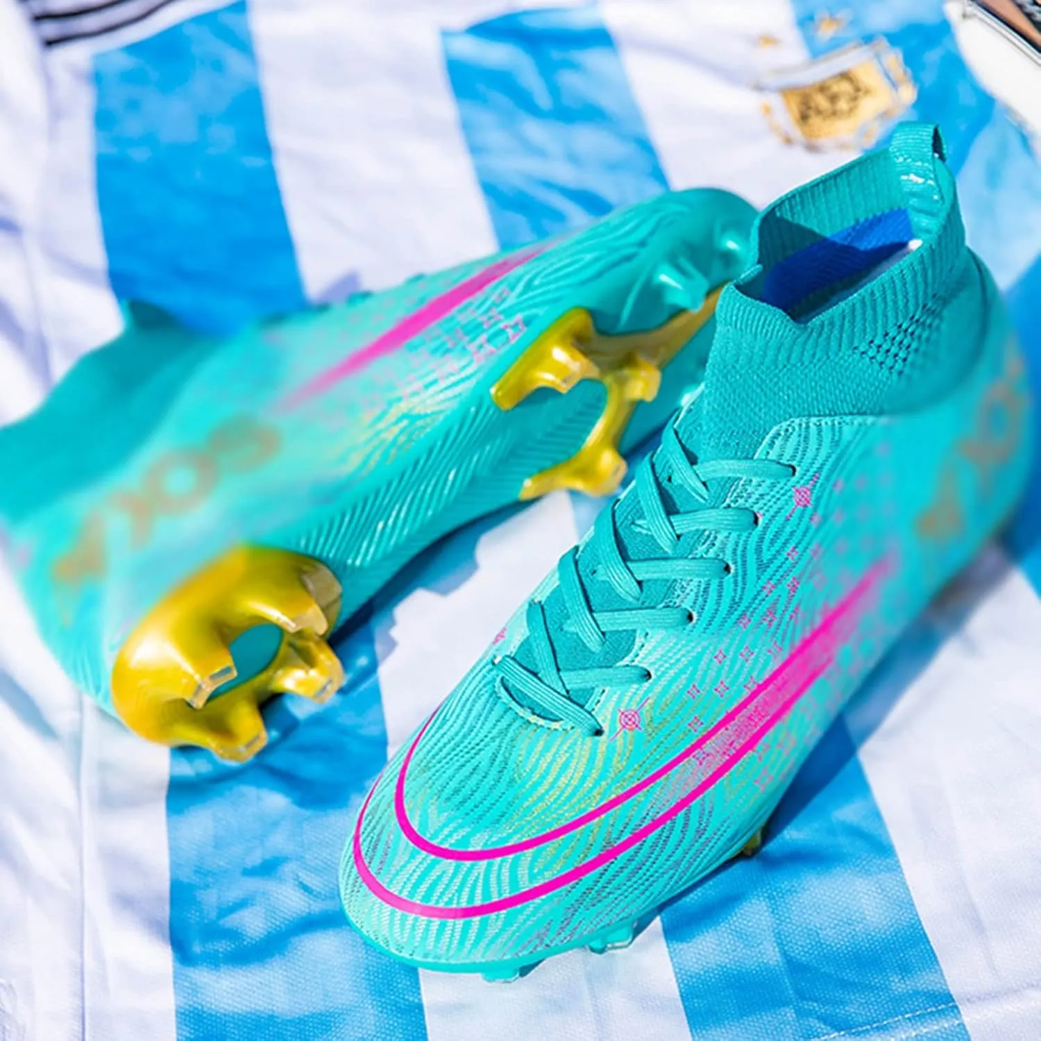 AIRFUL Football Boots Men High Top Spike Soccer Shoes Outdoor Training Football Shoes Sneakers (Color : D, Size : 12.5 Women/11 Men)