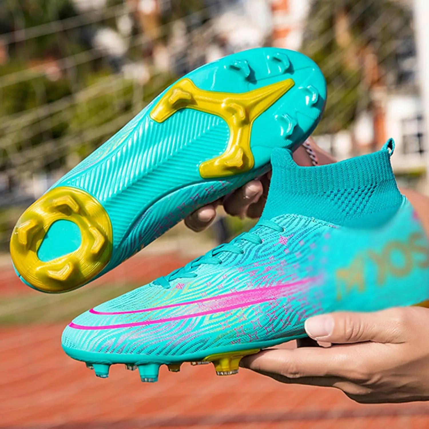 AIRFUL Football Boots Men High Top Spike Soccer Shoes Outdoor Training Football Shoes Sneakers (Color : D, Size : 12.5 Women/11 Men)