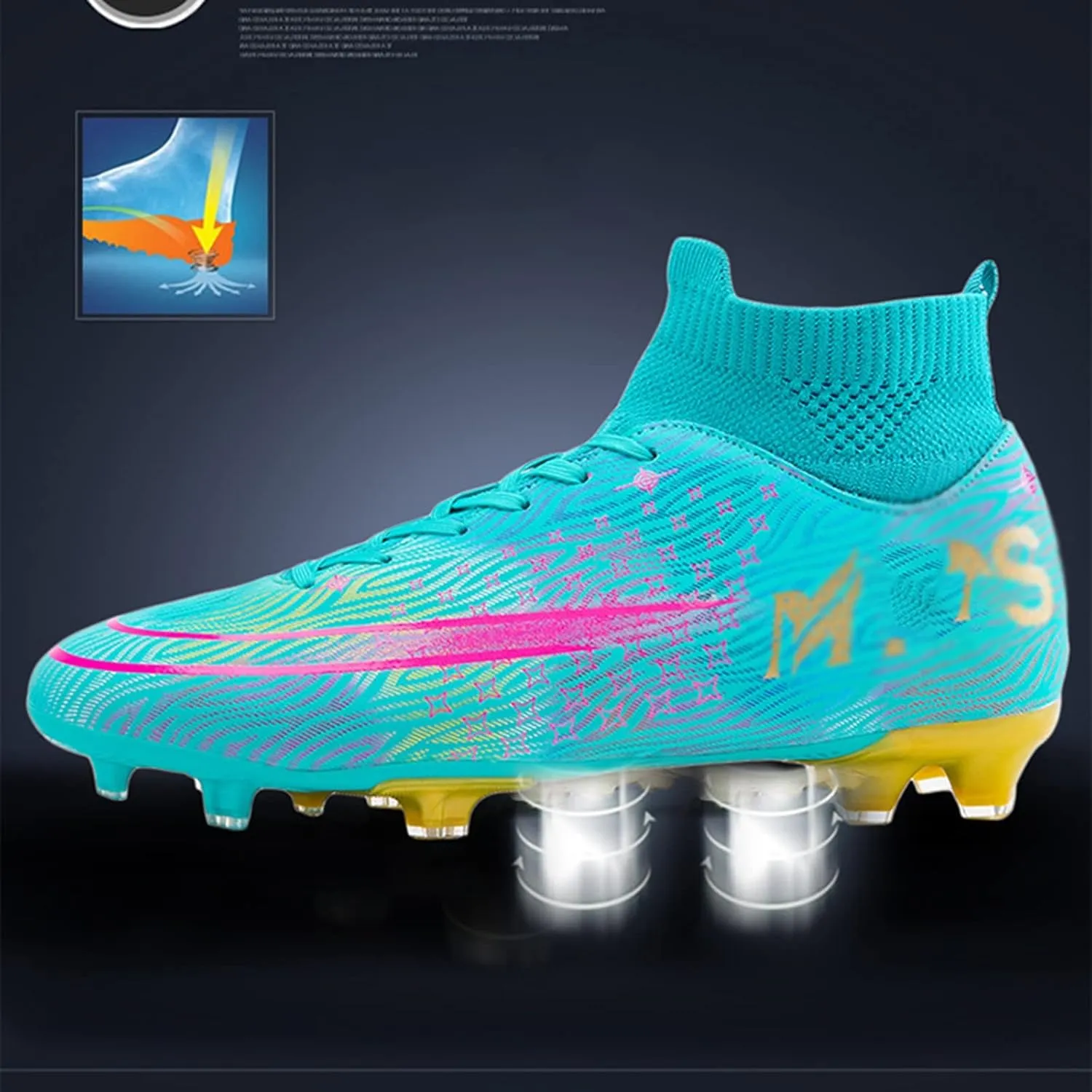 AIRFUL Football Boots Men High Top Spike Soccer Shoes Outdoor Training Football Shoes Sneakers (Color : D, Size : 12.5 Women/11 Men)