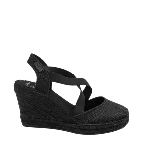 Black High Heel Metallic Cotton Blend  Espadrille for Women - Saba-7SBK