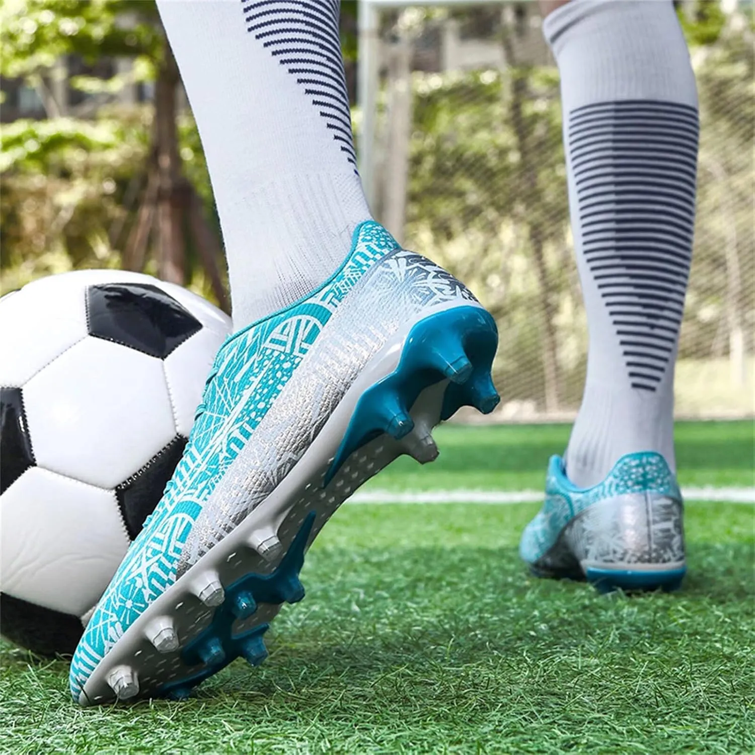 Boy's Soccer Cleats Mens Football Shoes Women Girls Low Tops Non-Slip Spikes Indoor Outdoor Firm Ground Athletic Combat