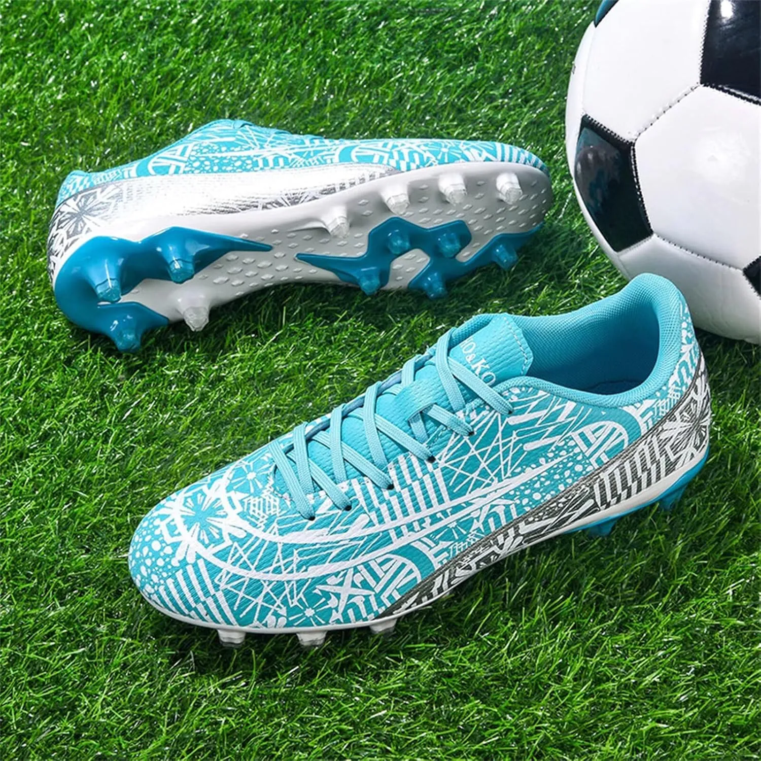 Boy's Soccer Cleats Mens Football Shoes Women Girls Low Tops Non-Slip Spikes Indoor Outdoor Firm Ground Athletic Combat