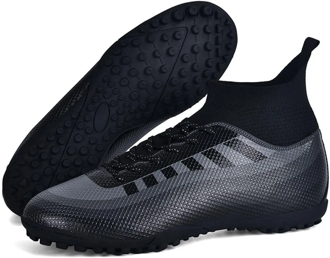 Bright Leather Gradient Adult/Children Football Shoes for Men and Women, Outdoor/Lawn/Indoor Football Field Black 43