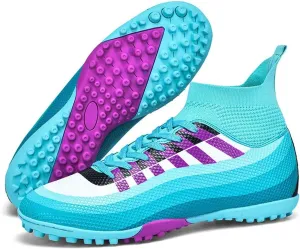 Bright Leather Gradient Adult/Children Football Shoes for Men and Women, Outdoor/Lawn/Indoor Football Field Blue 42