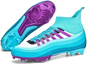 Bright Leather Gradient Adult/Children Football Shoes for Men and Women, Outdoor/Lawn/Indoor Football Field Blue TF 40