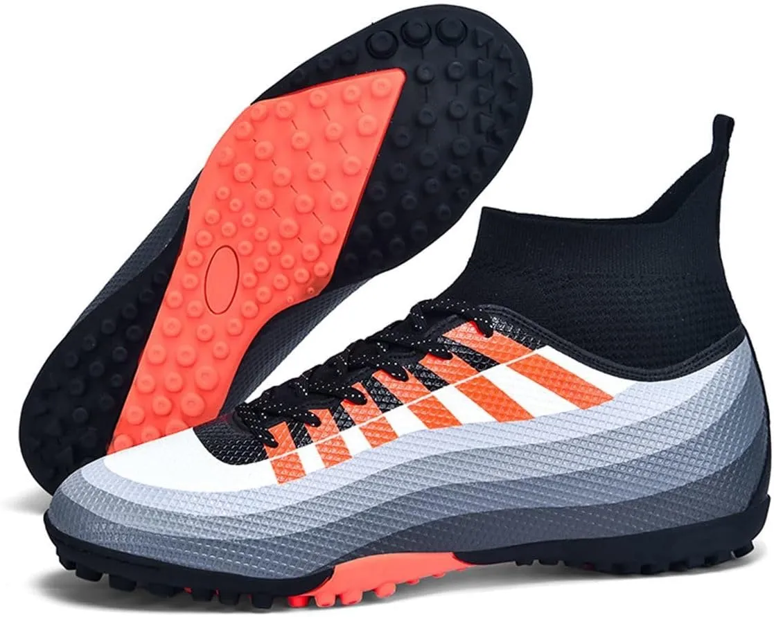 Bright Leather Gradient Adult/Children Football Shoes for Men and Women, Outdoor/Lawn/Indoor Football Field Orange 39