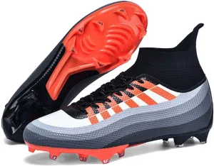 Bright Leather Gradient Adult/Children Football Shoes for Men and Women, Outdoor/Lawn/Indoor Football Field Orange TF 42