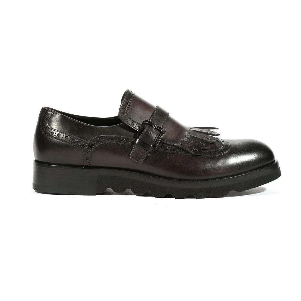 Cesare Paciotti Luxury Italian Men's Buckhold Loafers Black Calf Two Tone Tamponato Designer Shoes (CPM5477)
