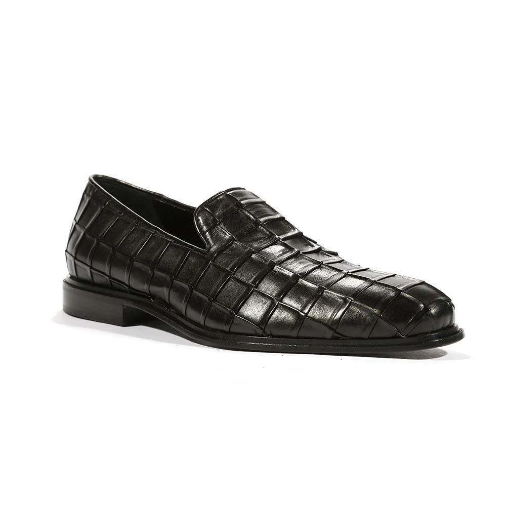 Cesare Paciotti Luxury Italian Men's Loafers Nappa Plisse Black Designer Shoes (CPM5446)