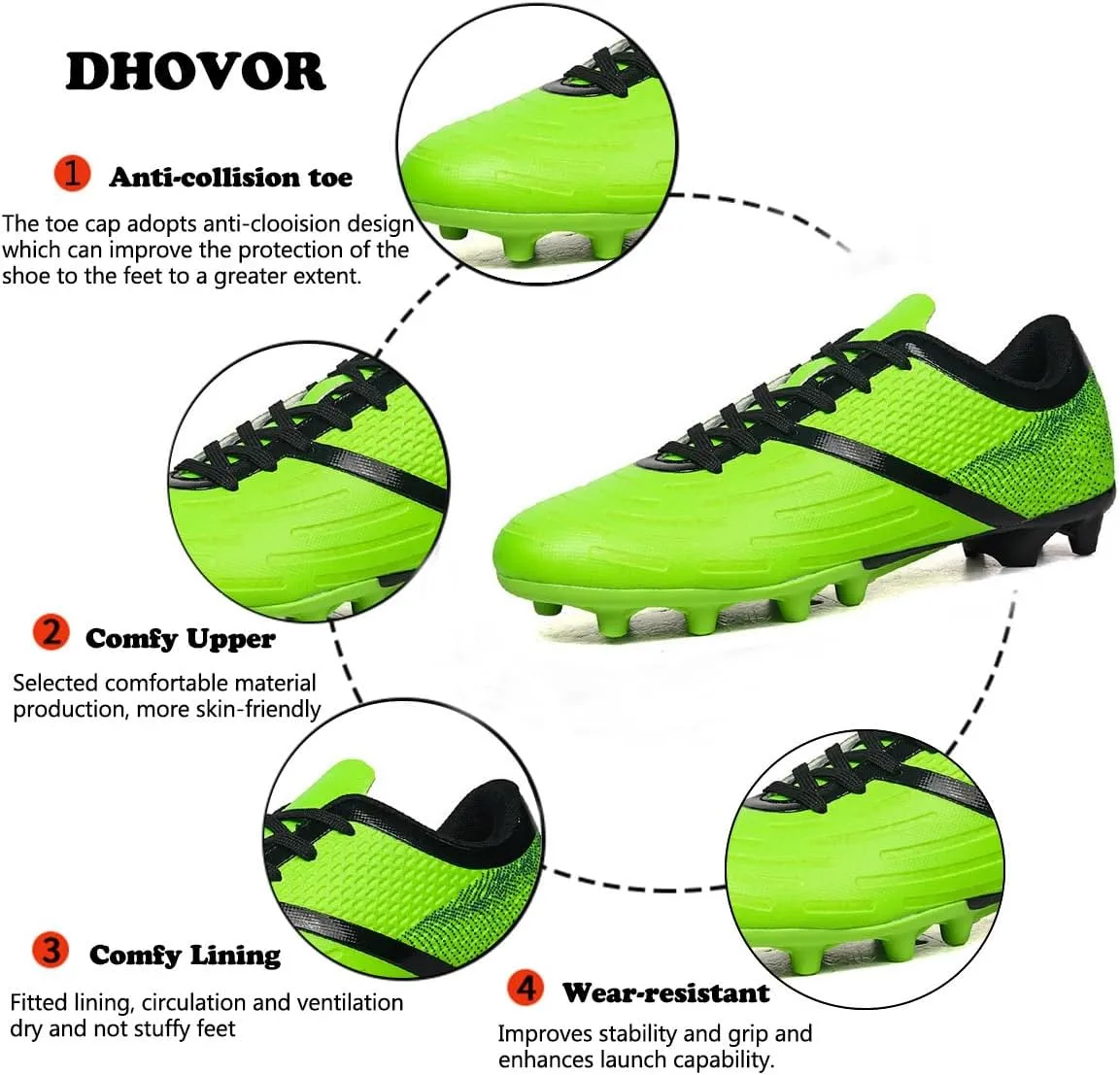 DHOVOR Big Boys Soccer Cleats Football Shoes for Kids Football Cleats Professional Athletic Training Soccer Shoes