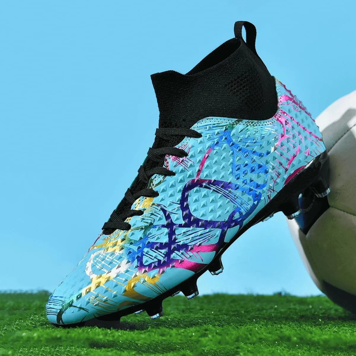 DHOVOR Boys Girls Soccer Cleats High-Top Soccer Shoes for Kids Football Cleats Professional Training Football Sports Shoes