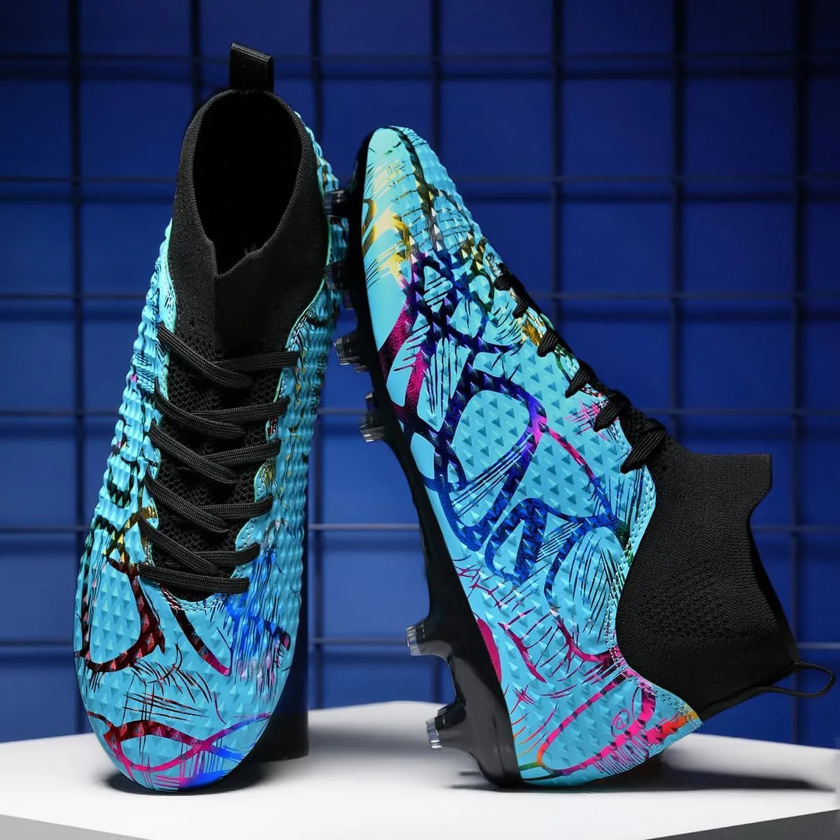 DHOVOR Boys Girls Soccer Cleats High-Top Soccer Shoes for Kids Football Cleats Professional Training Football Sports Shoes