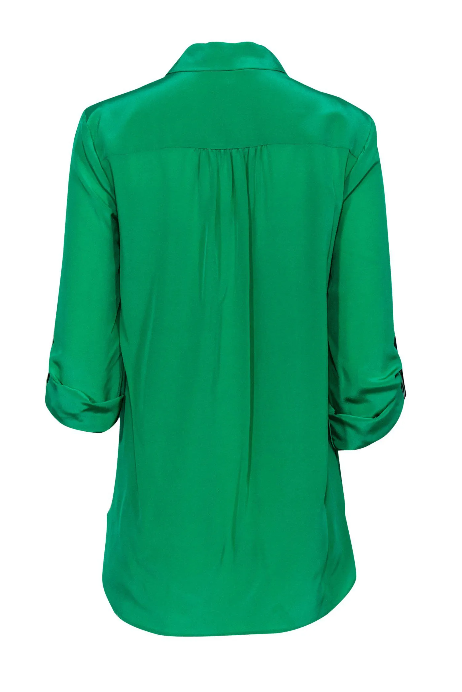 Diane von Furstenberg - Green Button Down Blouse w/ Black & White Striped Trim Sz 10