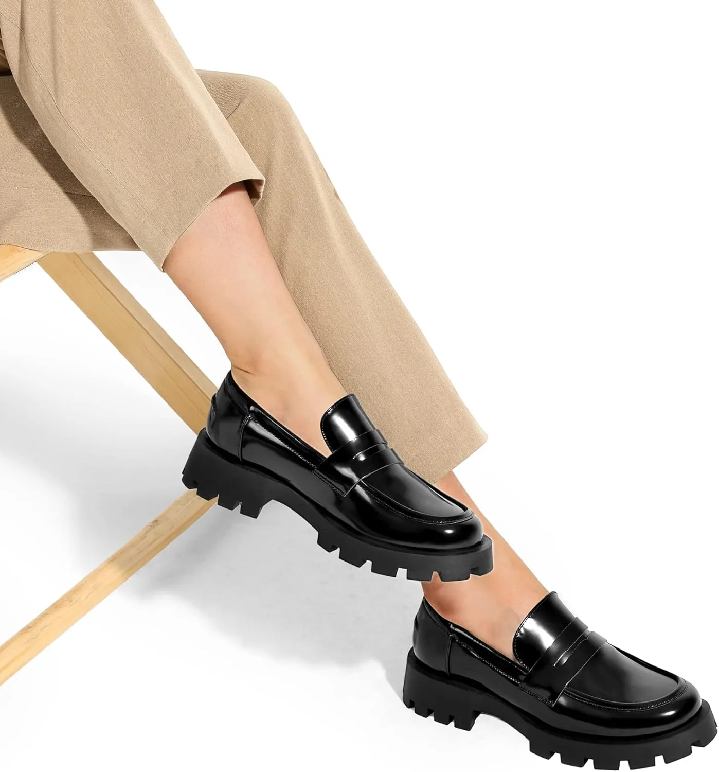 DREAM PAIRS Womens Loafers, Lug Sole Slip On Platform Chunky Penny Loafers for Women Dressy and Work, Business Casual Shoes for Women