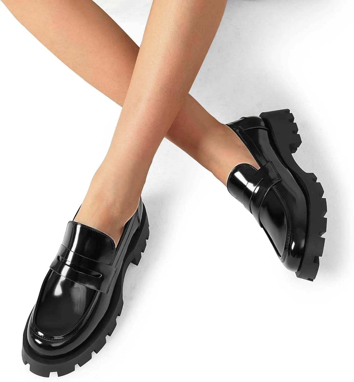 DREAM PAIRS Womens Loafers, Lug Sole Slip On Platform Chunky Penny Loafers for Women Dressy and Work, Business Casual Shoes for Women