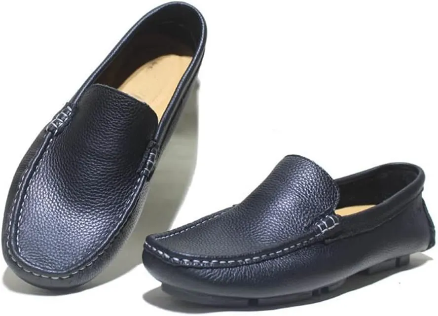 Easy to Put and Remove. Loafer Shoes for Men Genuine Leather Round Toe Stitching Details Rubber Sole Anti-Slip Flat Heel Resistant Flexible Lightweight Driving Slip on for All Occasions