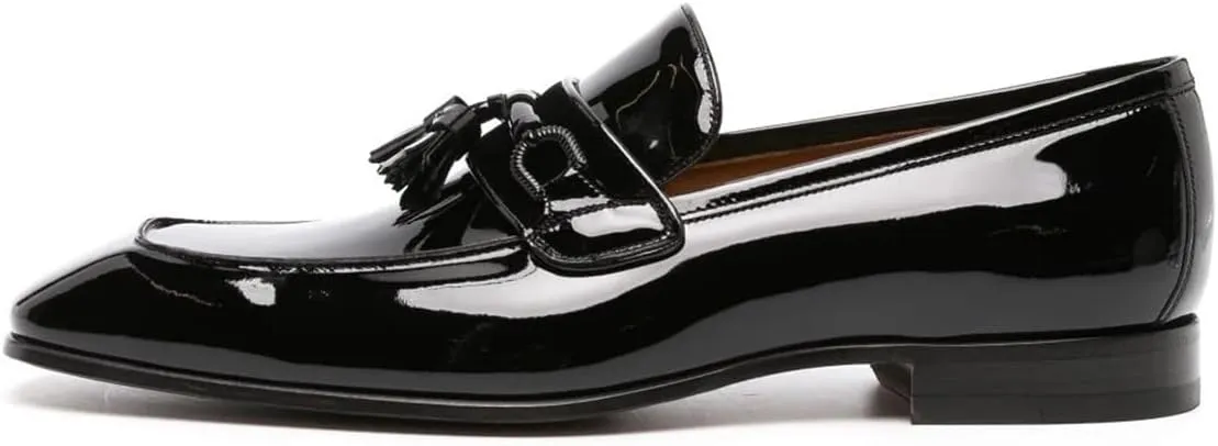 FOWT Men Glossy Square Toe Tassels Decor Loafers Low Heel Slip On Casual Daily Walking Shoes Size 4-16 US
