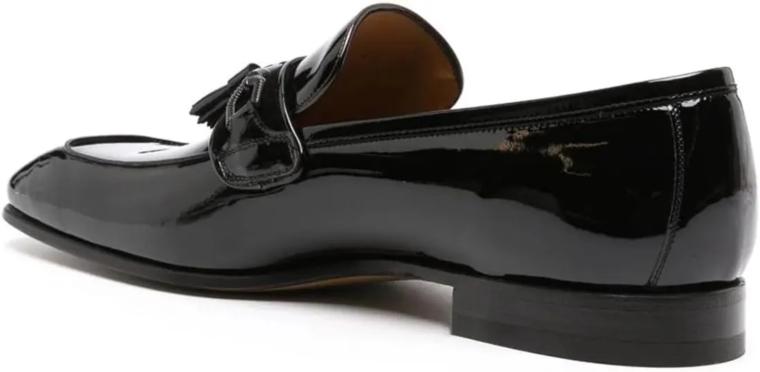 FOWT Men Glossy Square Toe Tassels Decor Loafers Low Heel Slip On Casual Daily Walking Shoes Size 4-16 US