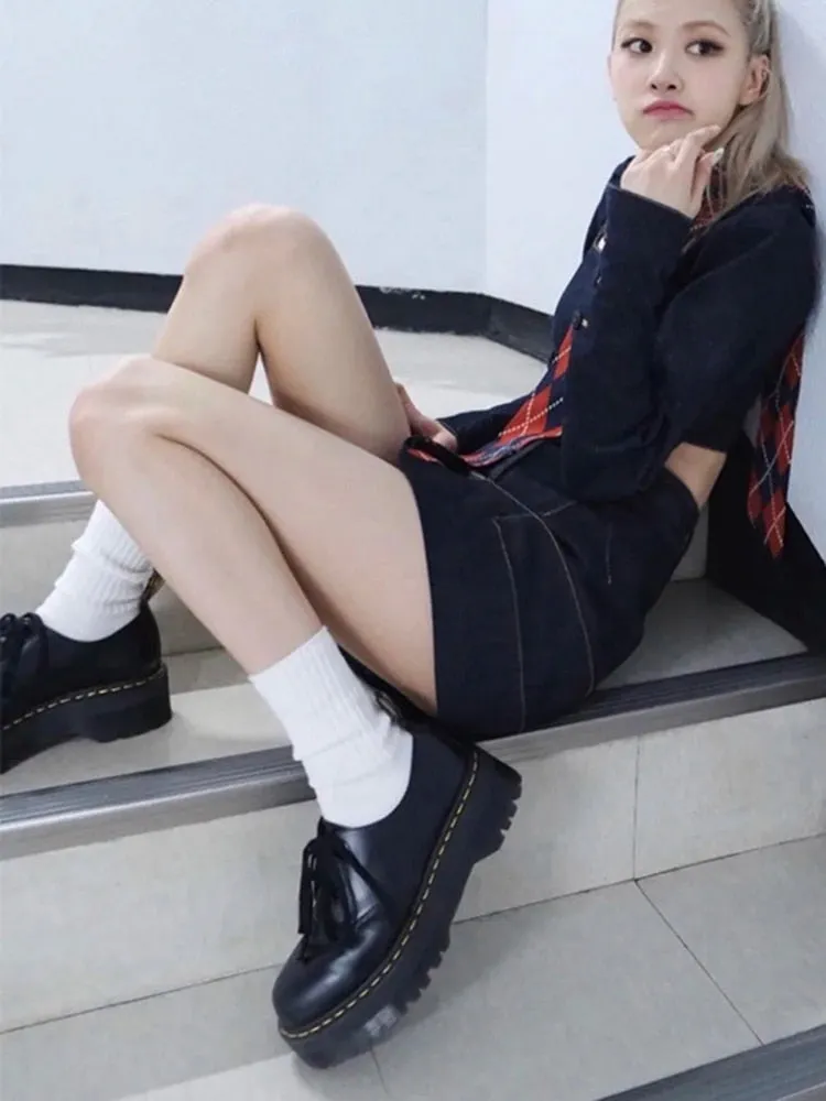 Ivyshape | Black Platform Thick Soles Shoes for Women