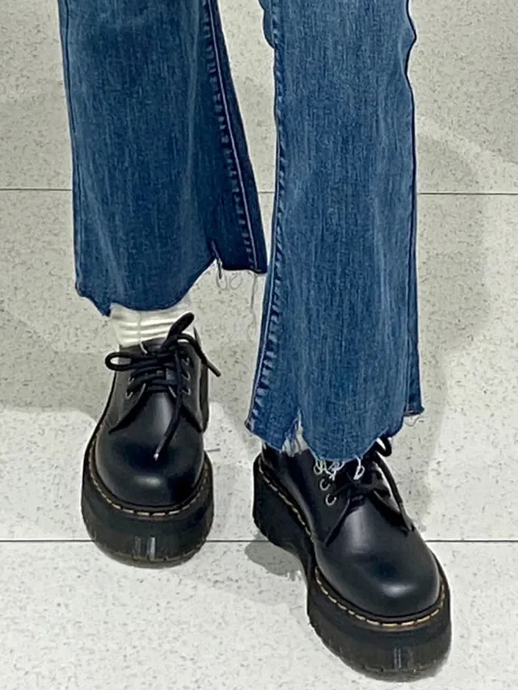 Ivyshape | Black Platform Thick Soles Shoes for Women