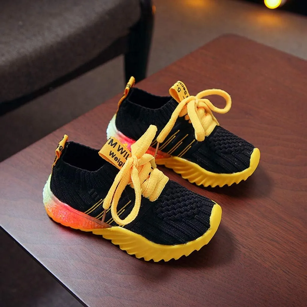 IWIHMIV Boys Girls High Top Running Tennis Shoes Lightweight Breathable Non-Slip Sport Athletic Luminous Shoes