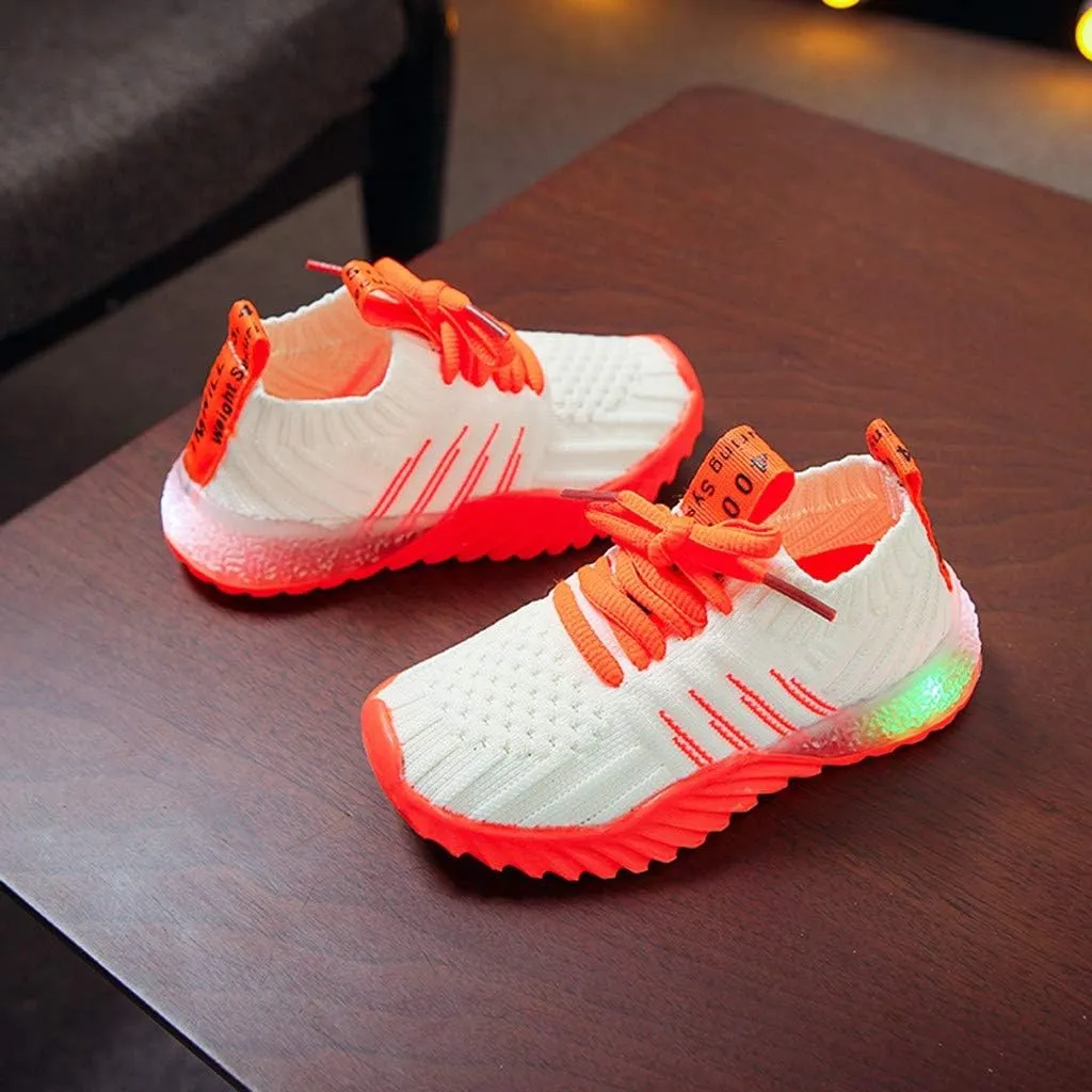 IWIHMIV Boys Girls Tennis Shoes Luminous Fashion Running Shoes Lightweight Walking Shoes Breathable Baby Shoes Boys