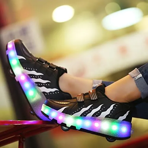 Kids Roller Shoes with Two-Wheeled Roller Skateshoes Sport Shoes USB Charging Luminous Shoes
