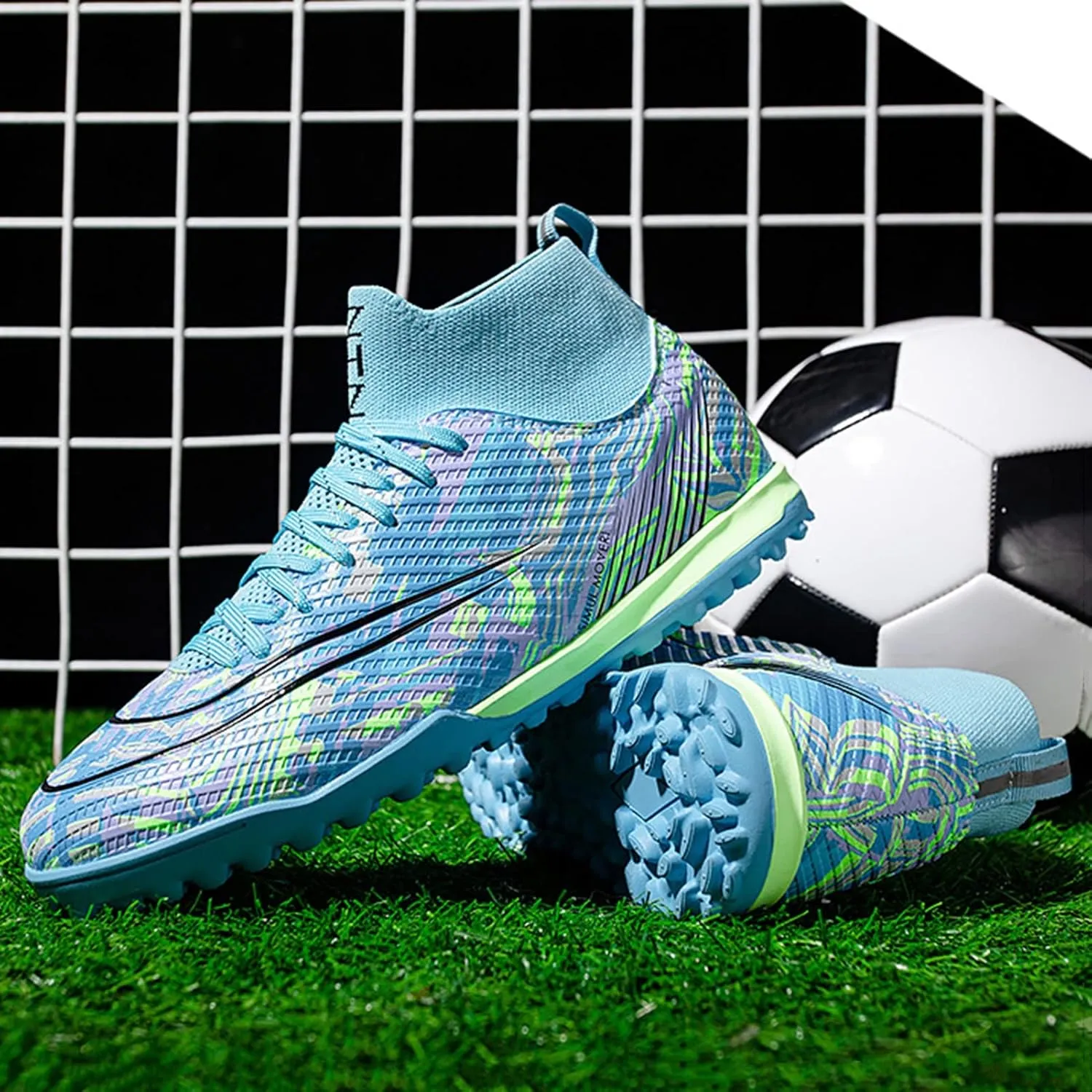 Kids Soccer Cleats,High-Top Lace-Up Outdoor Training Youth Football Cleats,Comfortable Breathable TF Cleats Men Football Shoes,Non-Slip,for Athletics