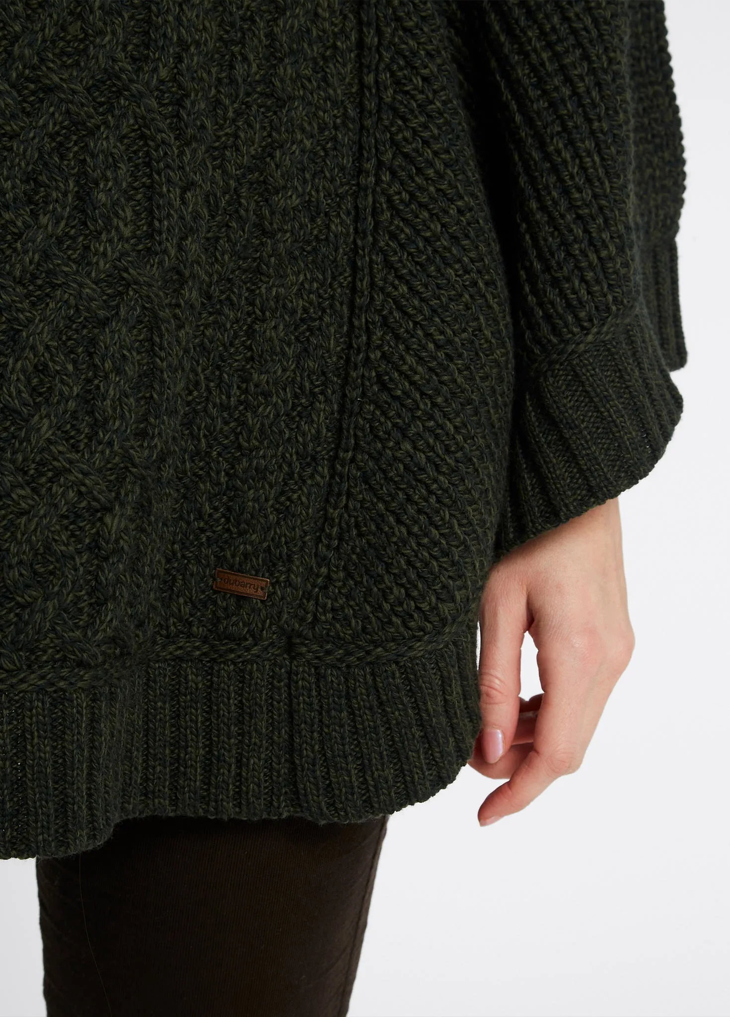Kilronan Women’s Irish Knit Merino Poncho - Olive