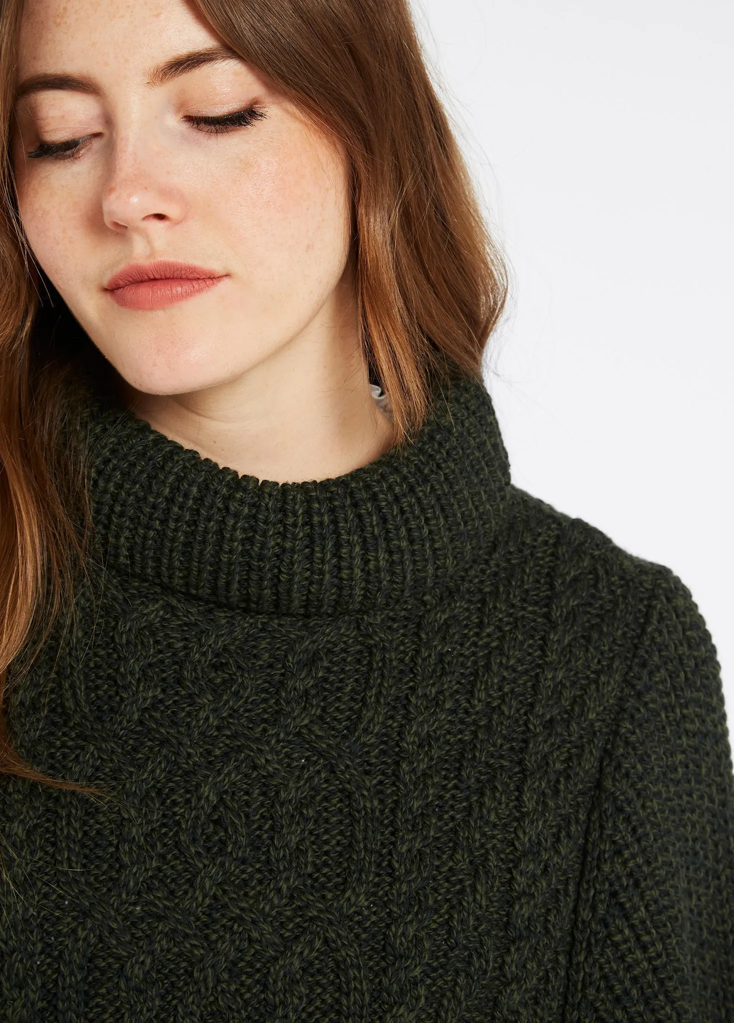 Kilronan Women’s Irish Knit Merino Poncho - Olive