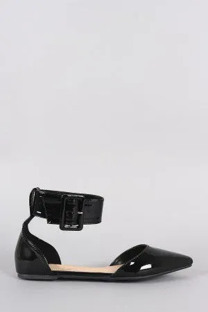 Liliana Patent Pointy Toe Buckled Ankle Cuff Flat
