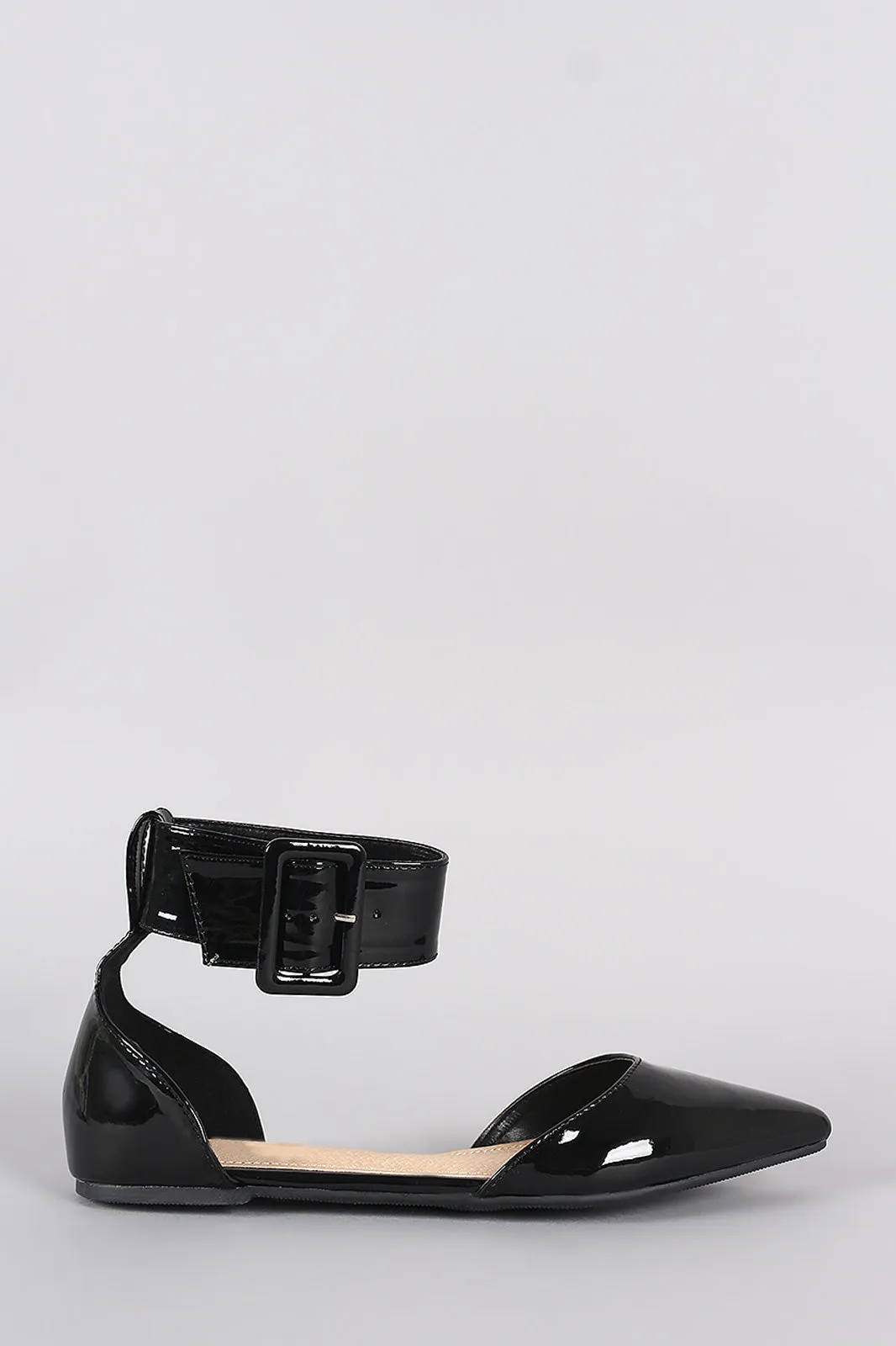 Liliana Patent Pointy Toe Buckled Ankle Cuff Flat