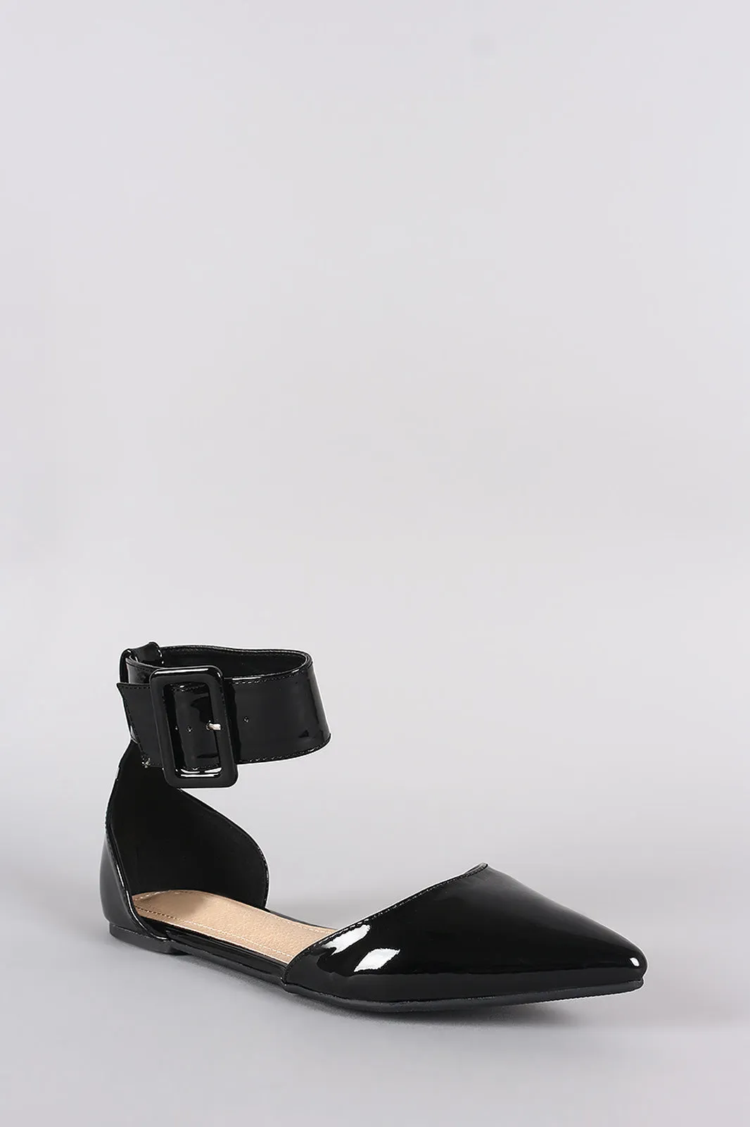 Liliana Patent Pointy Toe Buckled Ankle Cuff Flat