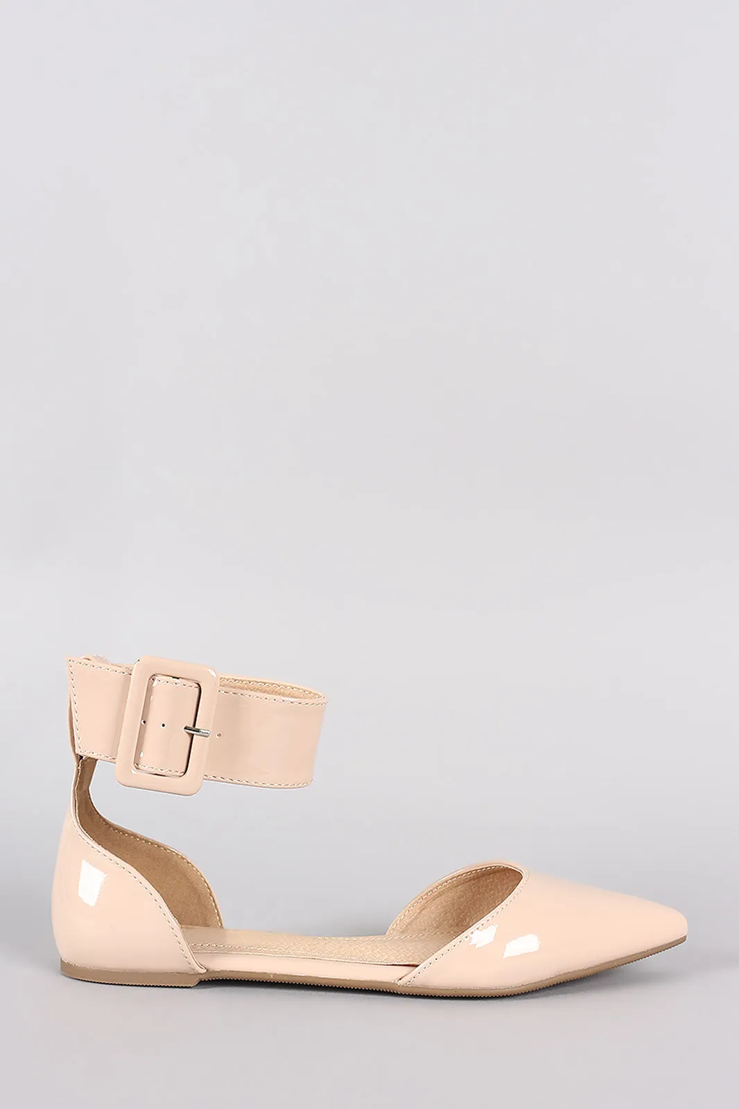 Liliana Patent Pointy Toe Buckled Ankle Cuff Flat