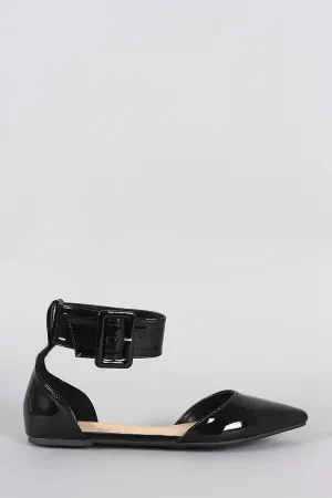 Liliana Patent Pointy Toe Buckled Ankle Cuff Flat