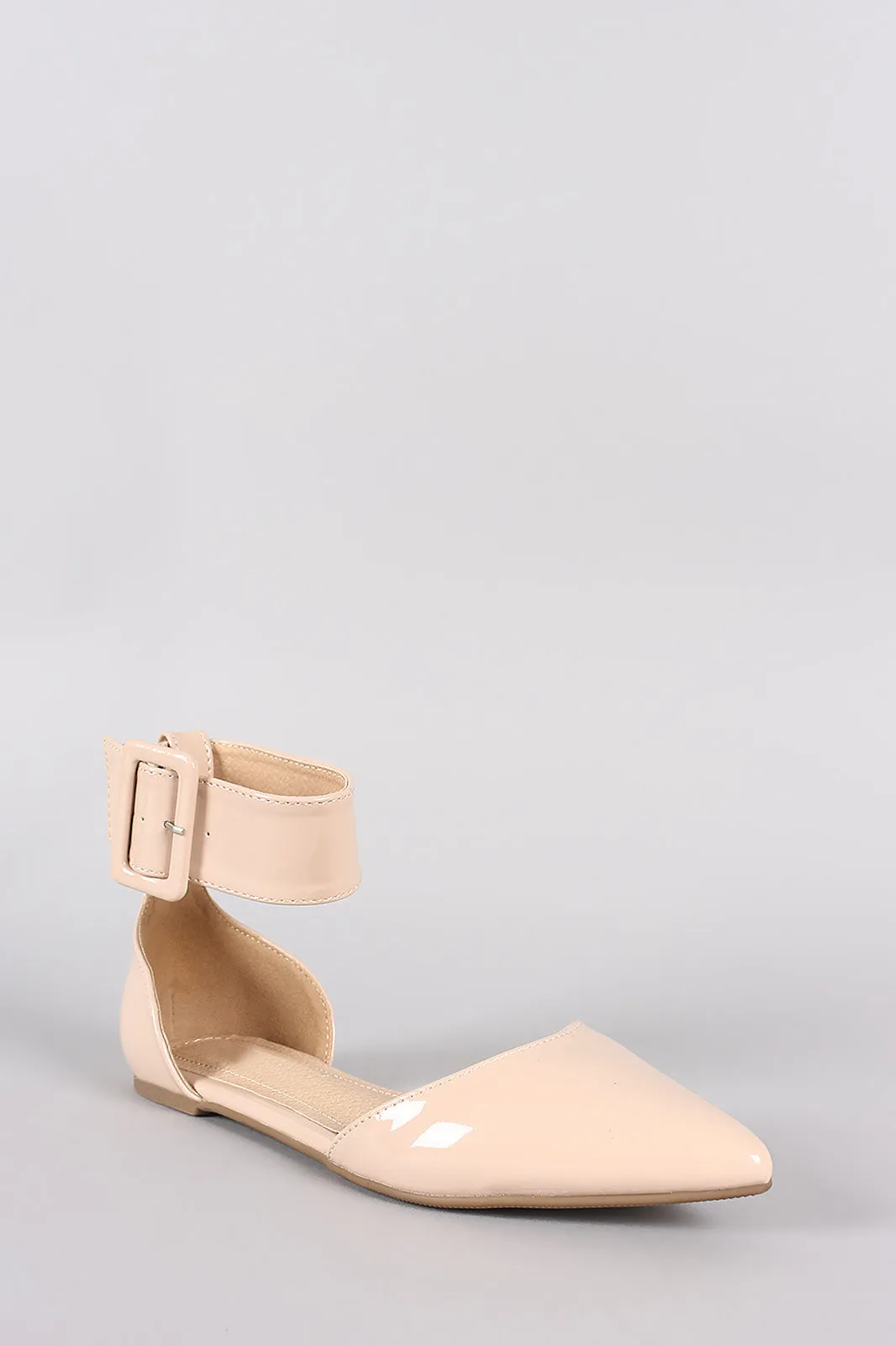 Liliana Patent Pointy Toe Buckled Ankle Cuff Flat