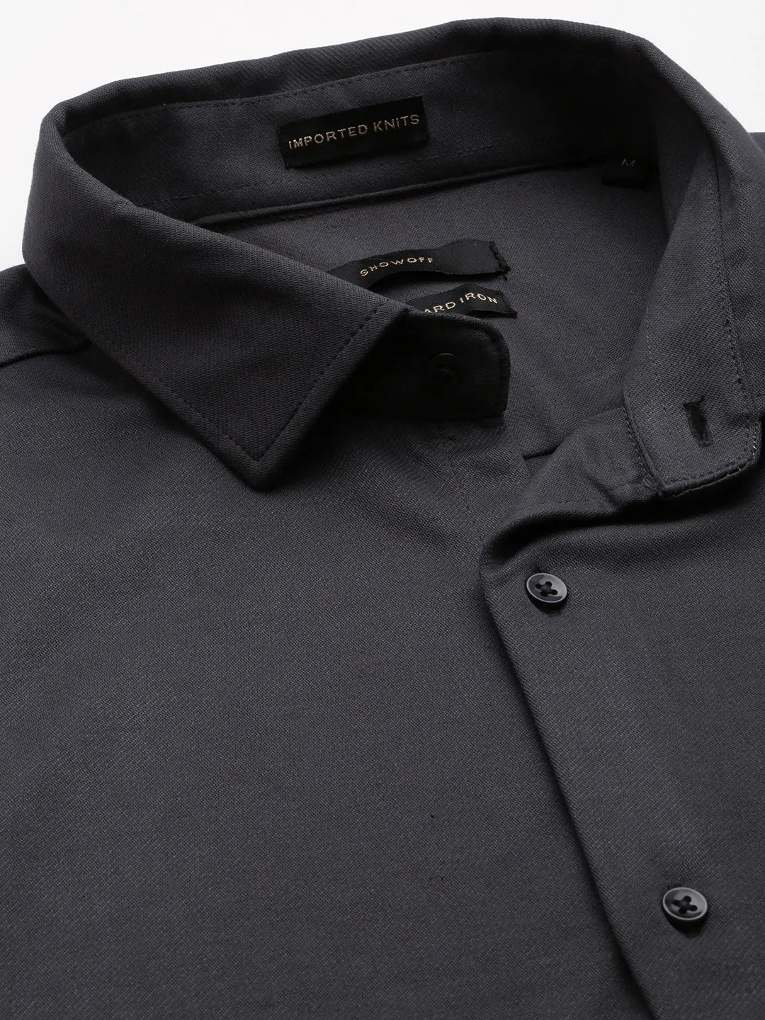 Men Grey Comfort Fit Knitted Cotton Casual Shirt