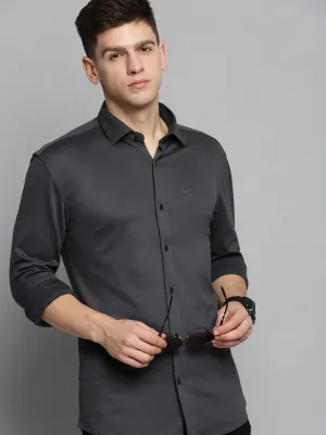 Men Grey Comfort Fit Knitted Cotton Casual Shirt