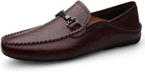 Men Loafers Breathable Casual Summer Shoes Hollow Out Men's Shoes Male Business Driving Shoes (Brown,11)