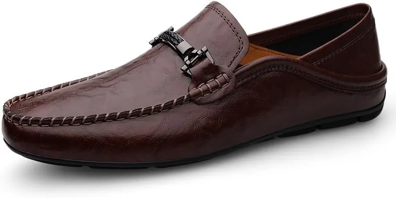 Men Loafers Breathable Casual Summer Shoes Hollow Out Men's Shoes Male Business Driving Shoes (Brown,11)