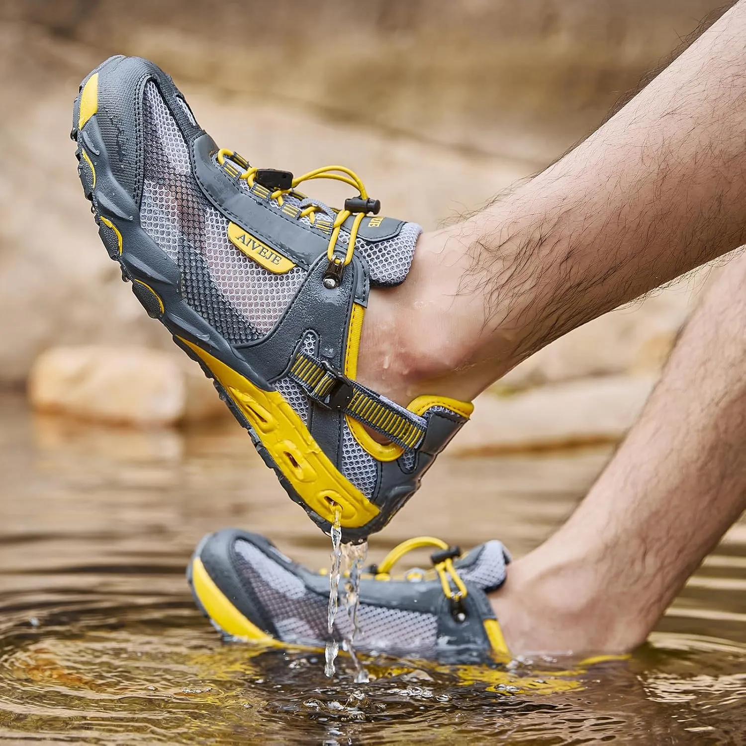 Mens Amphibious Water Shoes - Summer Hiking Athletic Water Sandals Closed Toe Aqua Sneakers