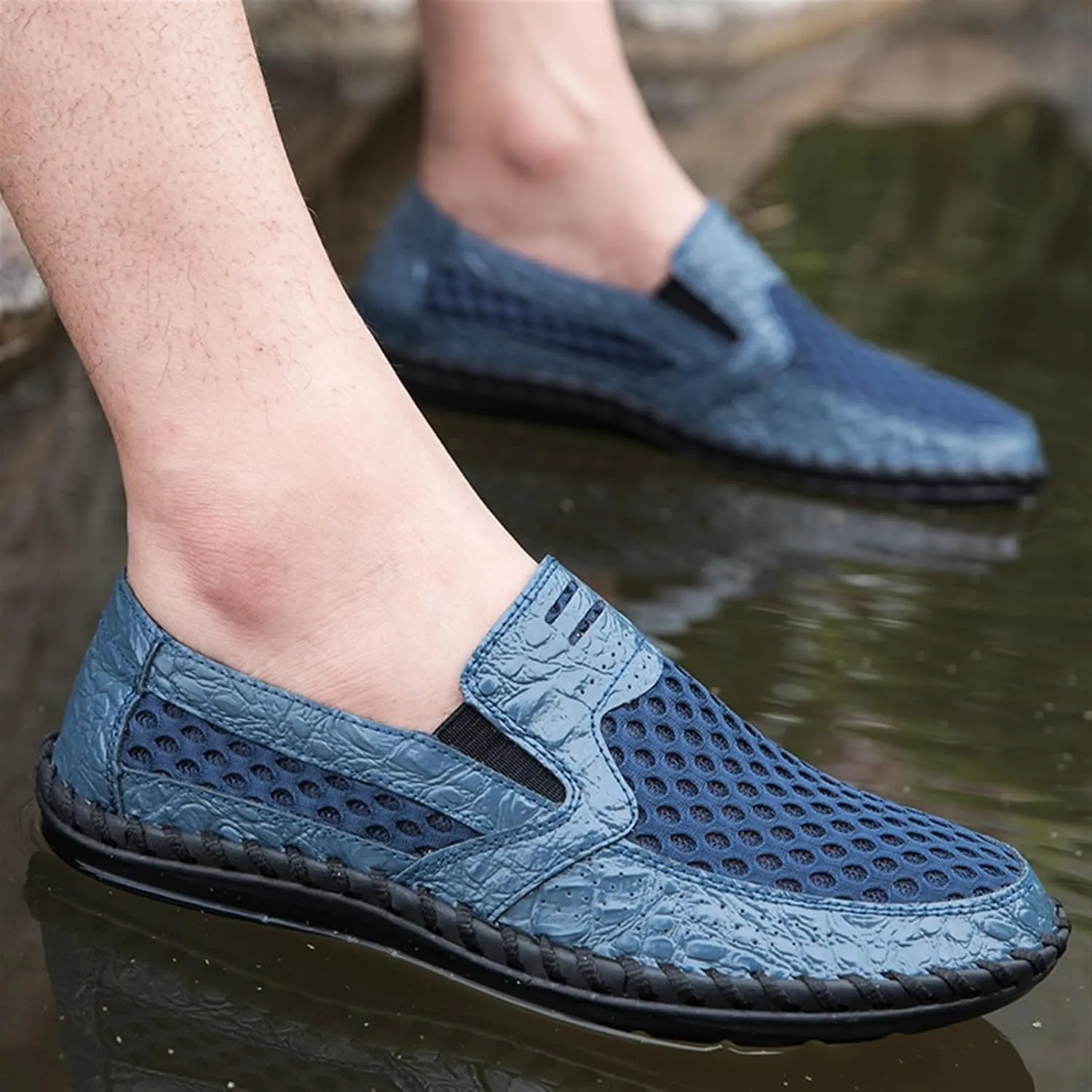Men's Breathable Loafers - Lightweight Driving Shoes with Stitching Details, Flexible and Comfortable Slip-Ons for Casual and Prom Wear
