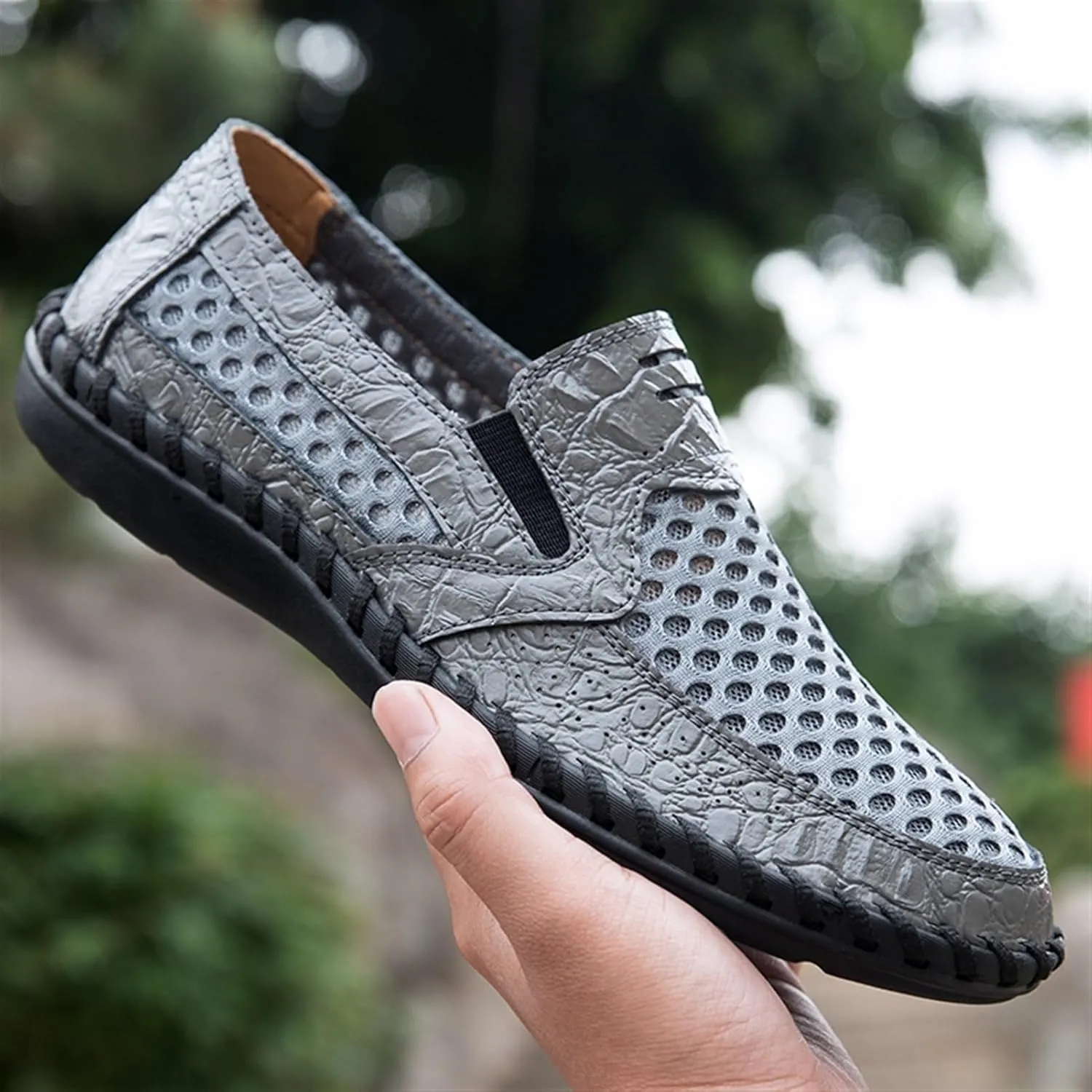Men's Breathable Loafers - Lightweight Driving Shoes with Stitching Details, Flexible and Comfortable Slip-Ons for Casual and Prom Wear
