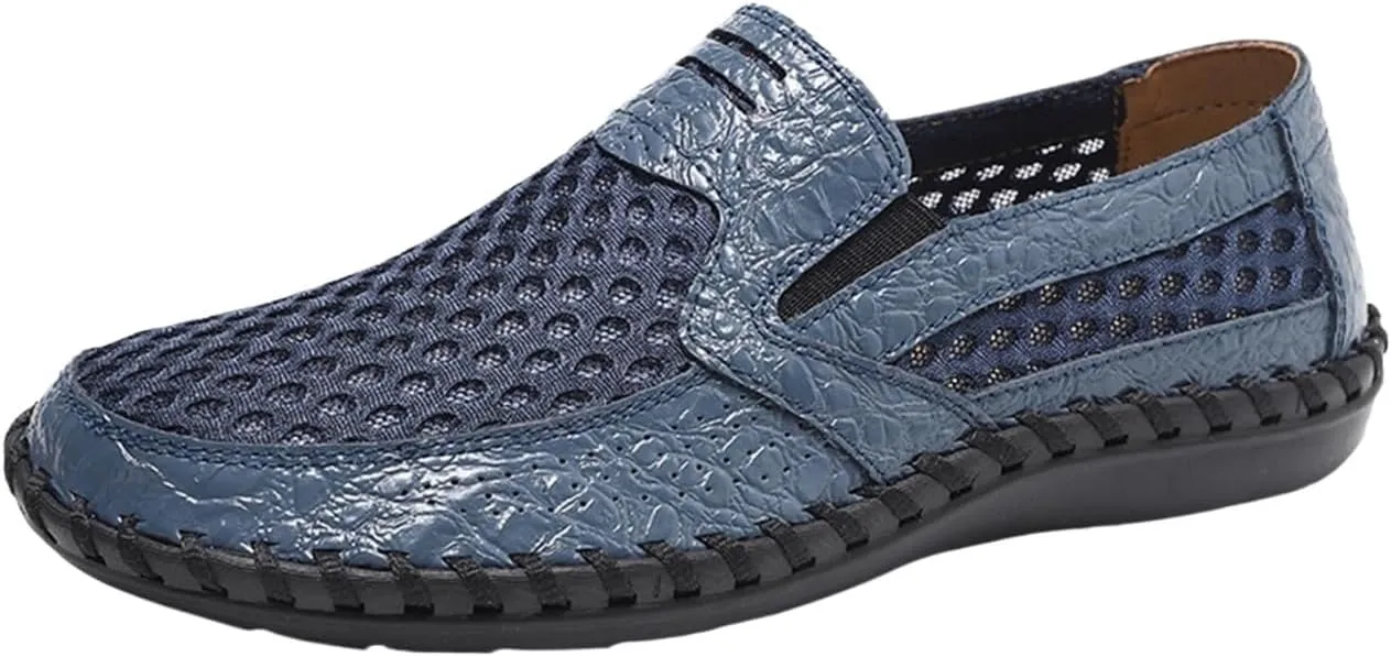 Men's Breathable Loafers - Lightweight Driving Shoes with Stitching Details, Flexible and Comfortable Slip-Ons for Casual and Prom Wear