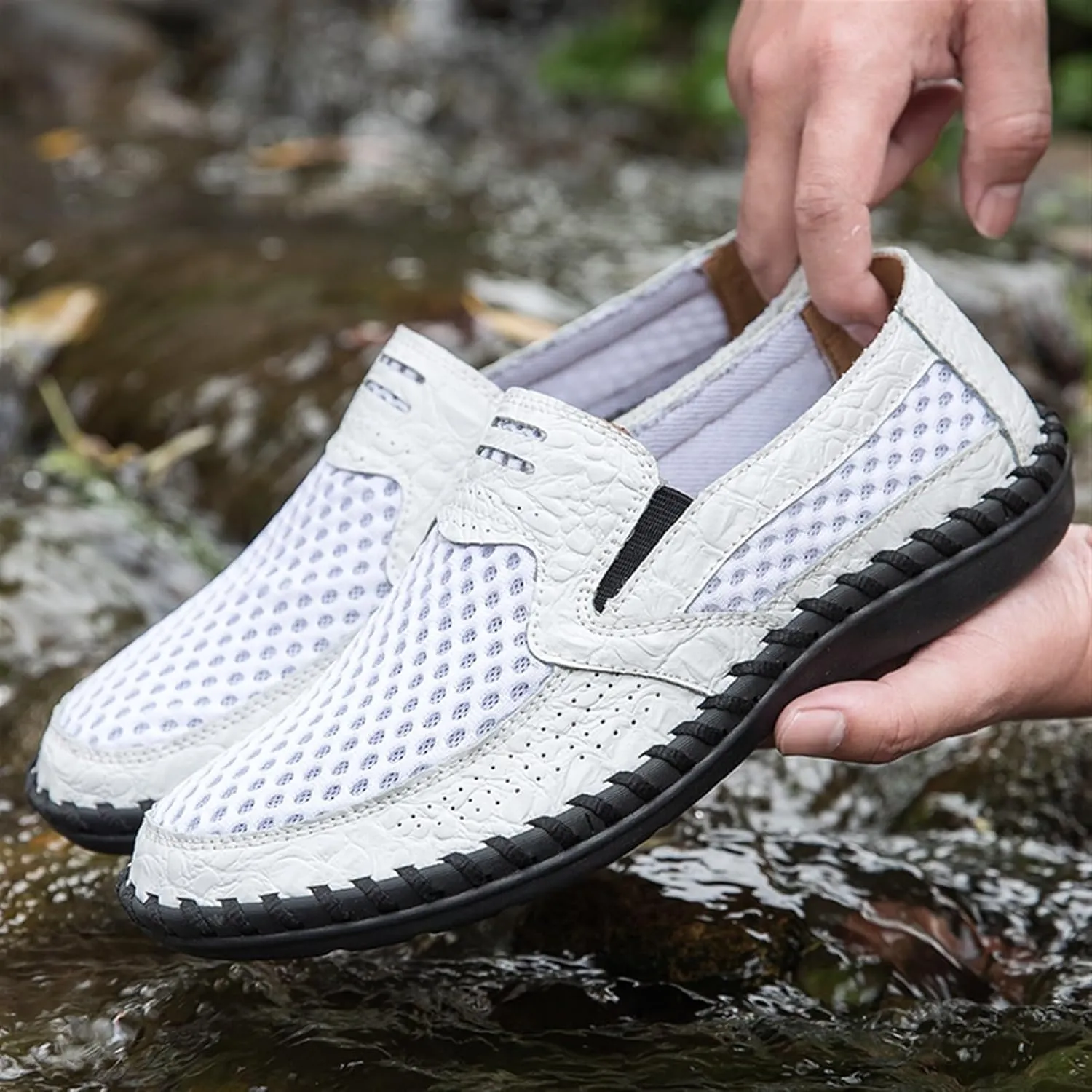 Men's Breathable Loafers - Lightweight Driving Shoes with Stitching Details, Flexible and Comfortable Slip-Ons for Casual and Prom Wear