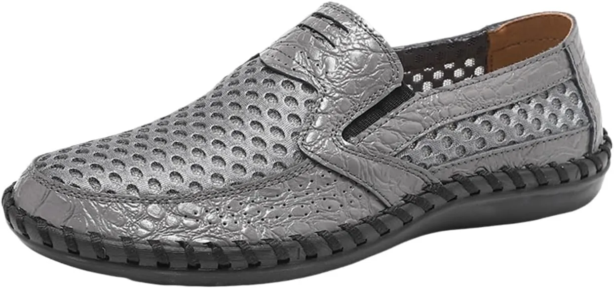 Men's Breathable Loafers - Lightweight Driving Shoes with Stitching Details, Flexible and Comfortable Slip-Ons for Casual and Prom Wear