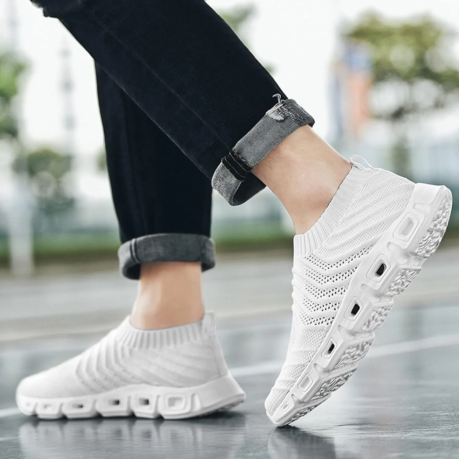 Men's Breathable Stretch Workout Shoes Supportive Running Athletic Sneaker Memory Foam Versatile Shoes for Men