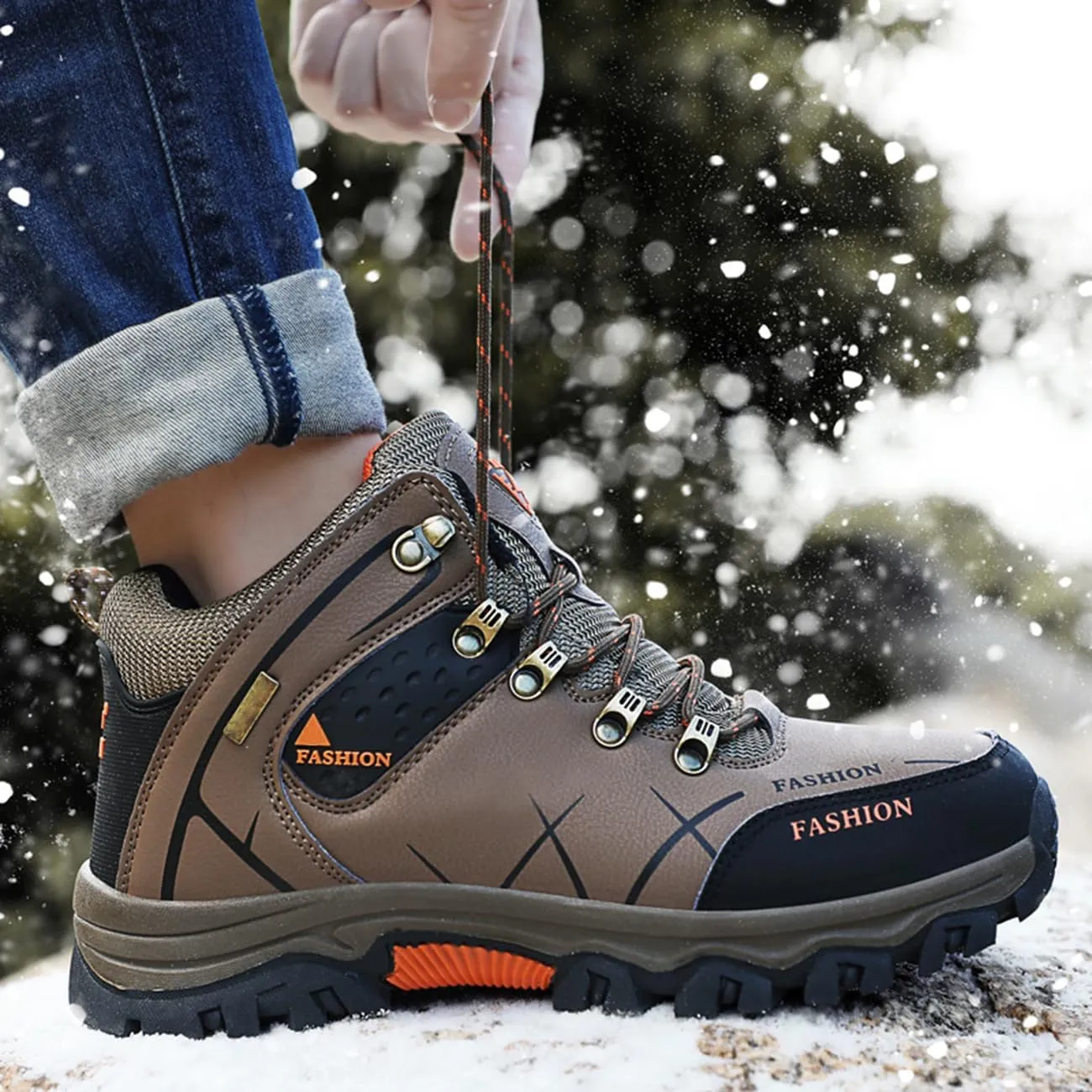 Men's Casual Hiking Boots Outdoor Waterproof Non-Slip Work Boots Autumn Winter Trekking Snow Boots