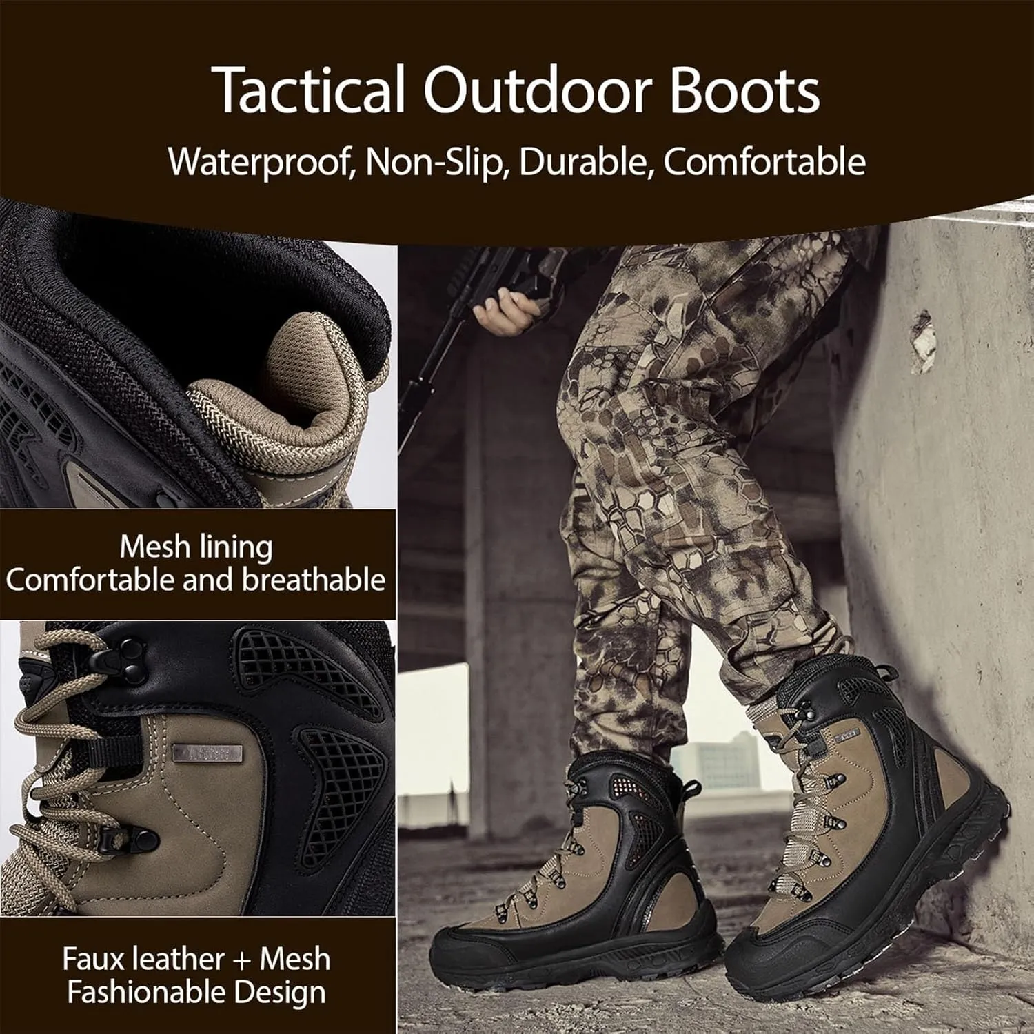 Men's Combat Tactical Hiking Boots | All-Terrain, Waterproof, Non-Slip for Hunting, Work and Outdoor